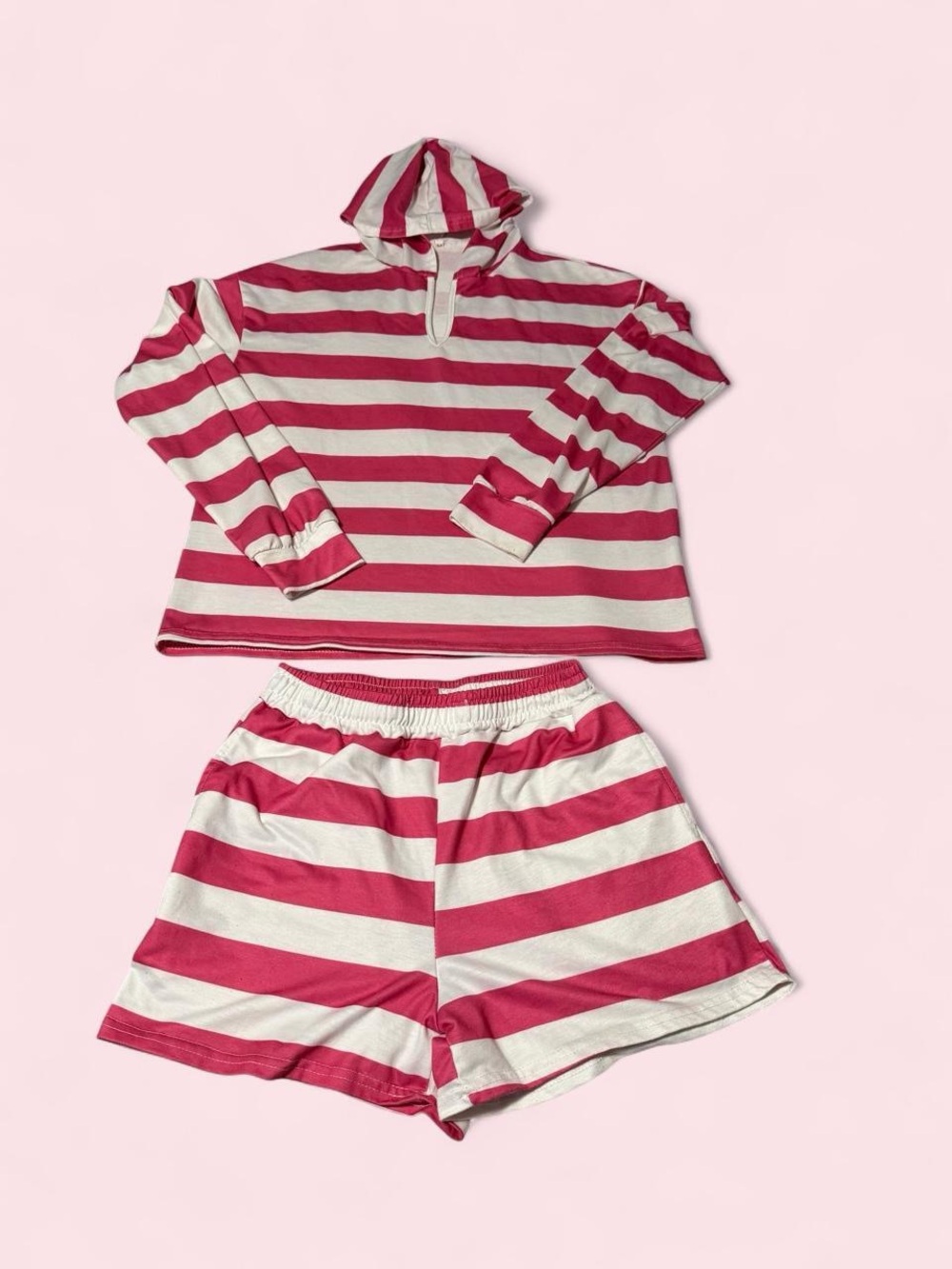 Striped Pink and White lounge set or Hooded Pajama Set for Women